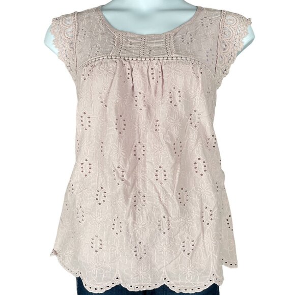 Knox Rose Tops - Knox Rose Top L Boho Flowy Eyelet Everyday Light Peasant Hippie Lace Crochet